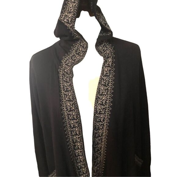 Style & Co. Black Open Front Embroidered Hooded Open Front French Terry Jacket s - Picture 3 of 12